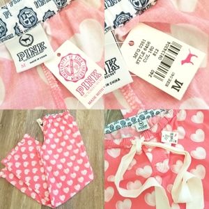 Victoria's Secret PINK Vintage Heart Ruffle Pajama Bottom Pants Drawstring NWT
